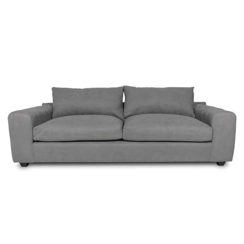 Sofa Briana Chenille Tipo Lino Gris 3 Cuerpos