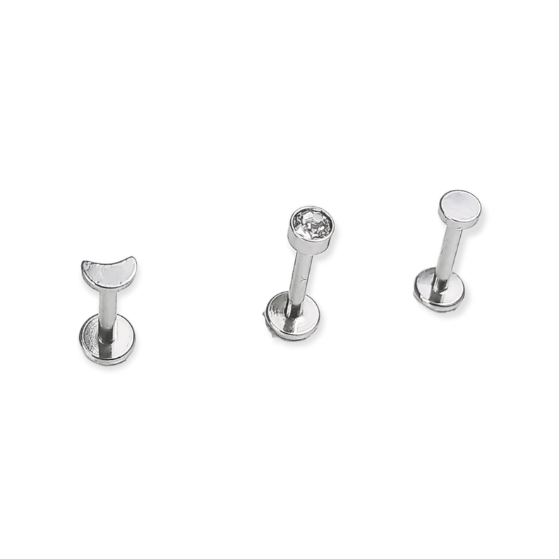Set Piercing Modelo Fase Lunar Acero Quirúrgico Nostril Labret Luna Punto Luz-0