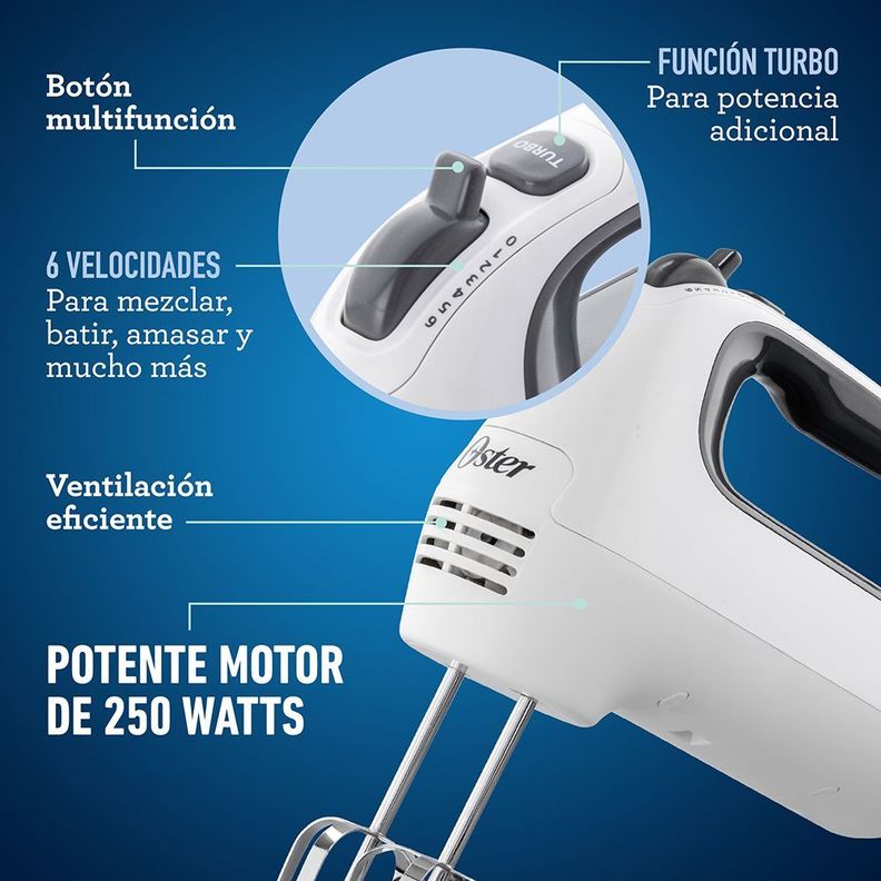 Batidora de mano Oster® blanca 6 velocidades función turbo FPSTHM3532-2