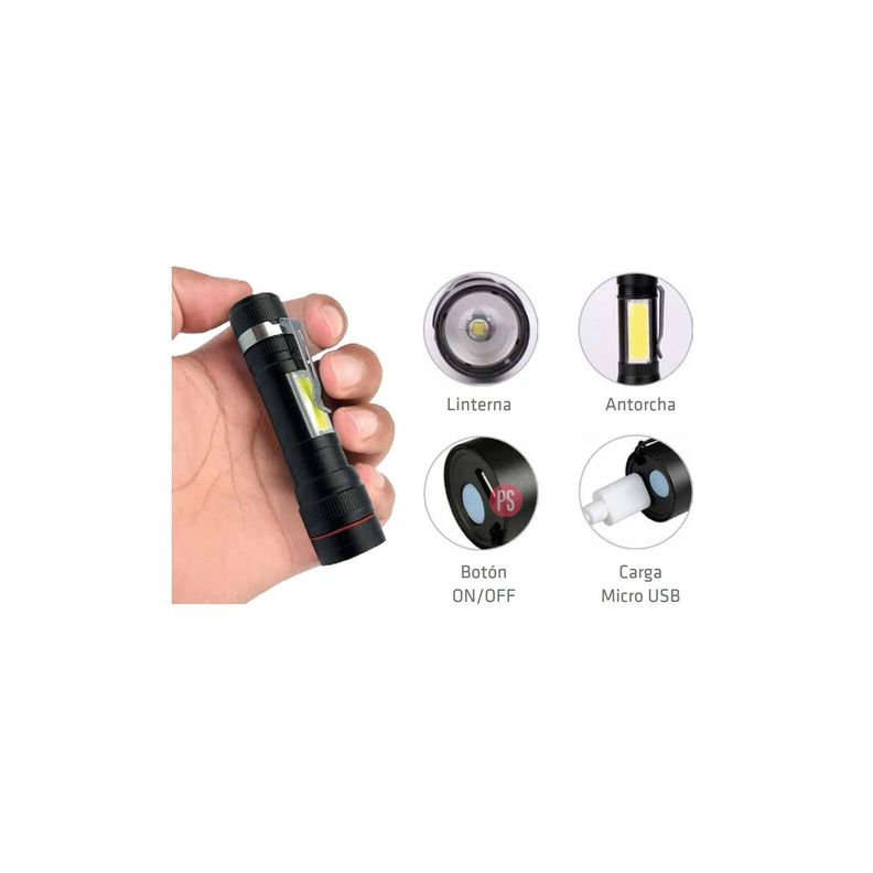 Linterna Led Aleación De Aluminio Recargable Usb - PuntoStore-1