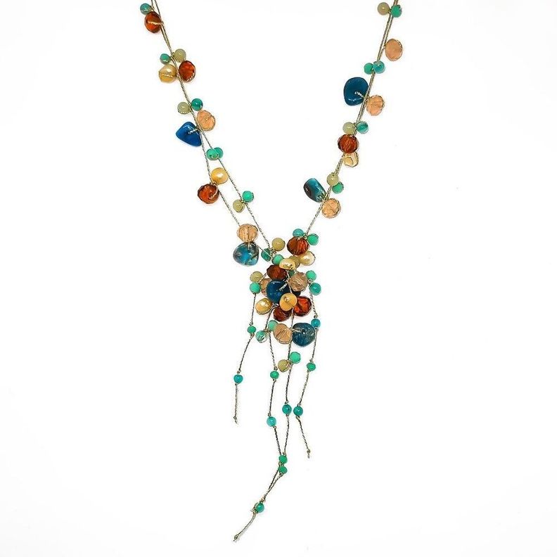 Collar Hilos De Seda Dorados Piedras Naturales Cristales Colores-1