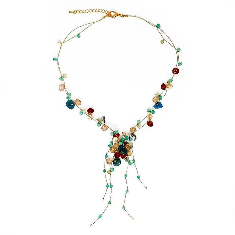 Collar Hilos De Seda Dorados Piedras Naturales Cristales Colores-0