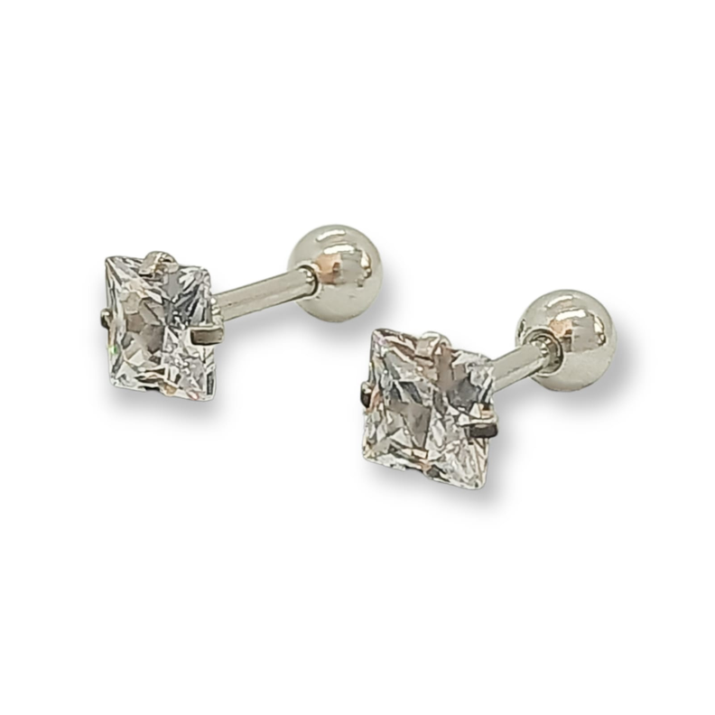 Aros Punto de Luz Acero Inoxidable Blanco Zirconio Cuadrado 5mm-0