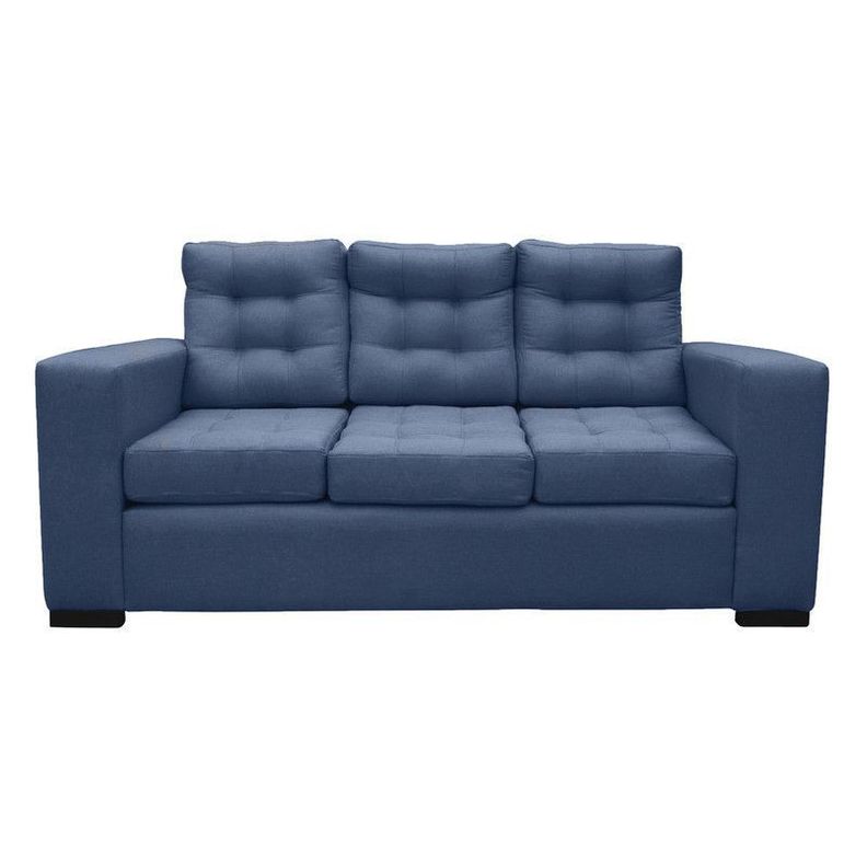 Sofa Antu Chenille Tipo Lino Azul 3 Cuerpos