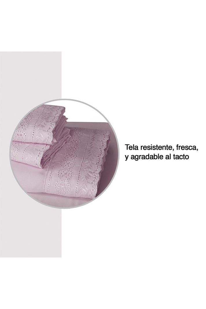 Sábana Broderie 1,5 Plazas Palo Rosa-3