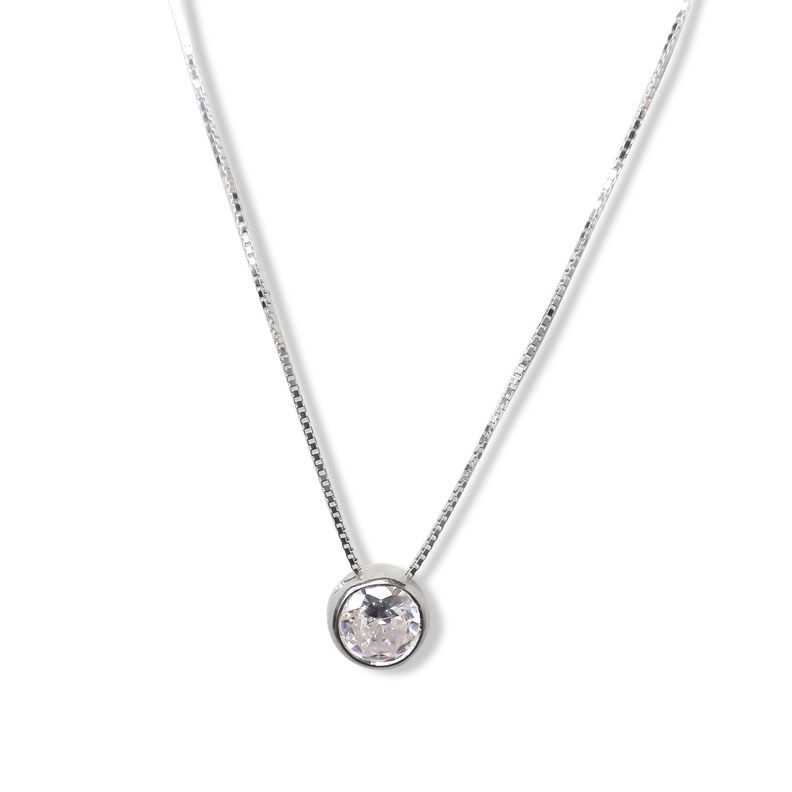 Collar Circón 6mm Punto de Luz Cadena Veneciana Plata Fina 925-0