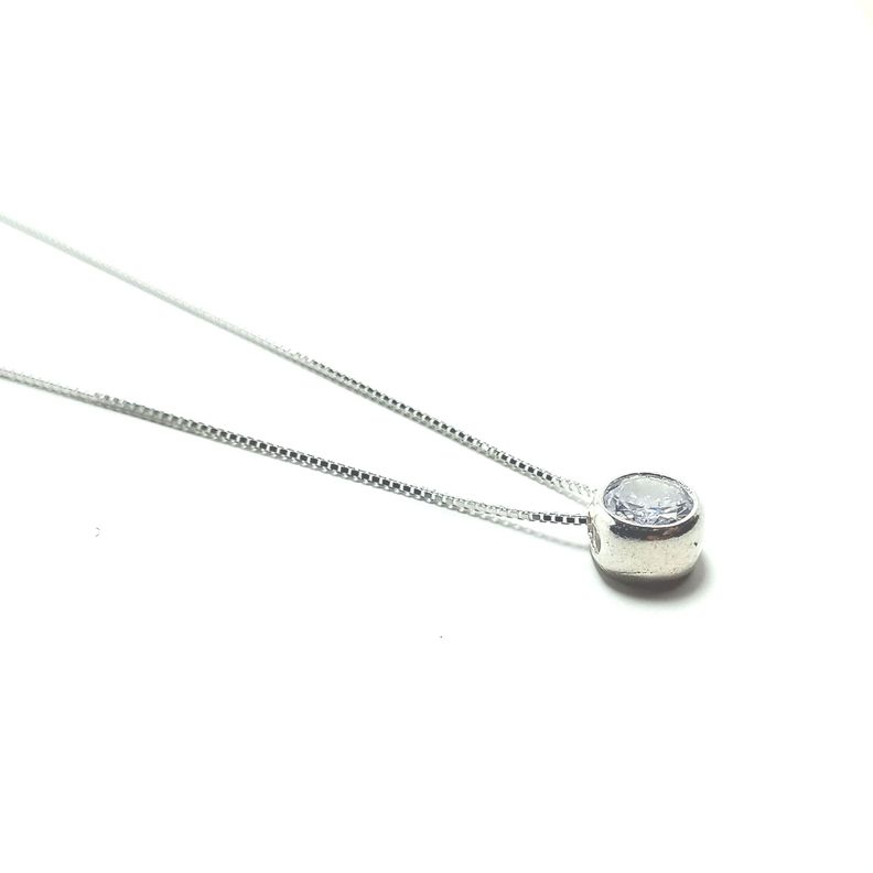 Collar Circón 6mm Punto de Luz Cadena Veneciana Plata Fina 925-2