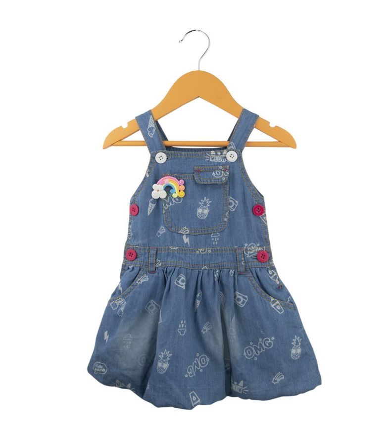 Vestido de Jeans Estampado con Prendedor Pumucki-0