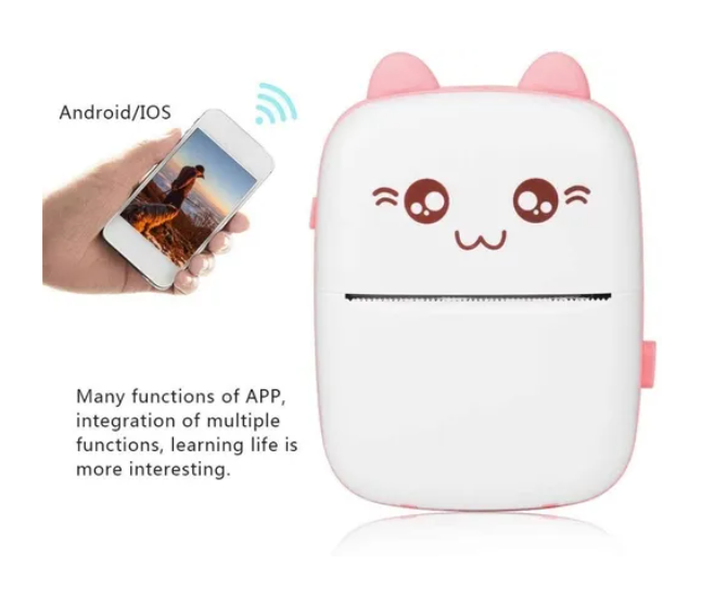 Mini Impresora Térmica Portátil Bluetooth Gatito + 1 Rollo Rosado-4
