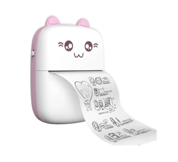 Mini Impresora Térmica Portátil Bluetooth Gatito + 1 Rollo Rosado-1