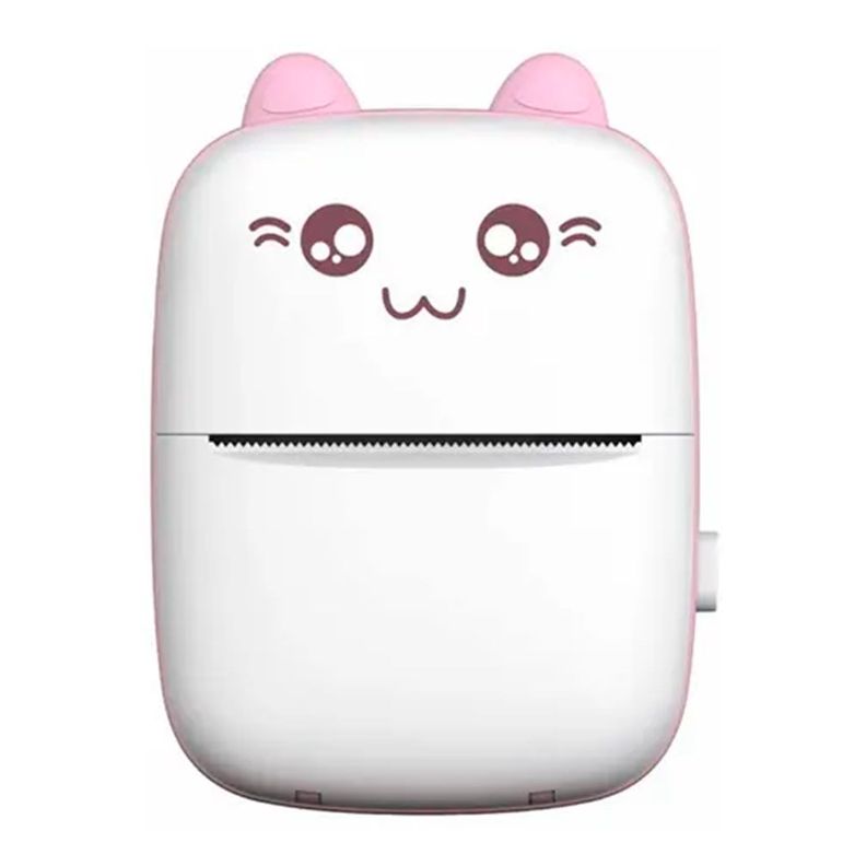 Mini Impresora Térmica Portátil Bluetooth Gatito + 1 Rollo Rosado-0