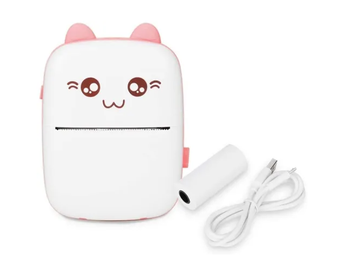 Mini Impresora Térmica Portátil Bluetooth Gatito + 1 Rollo Rosado-3