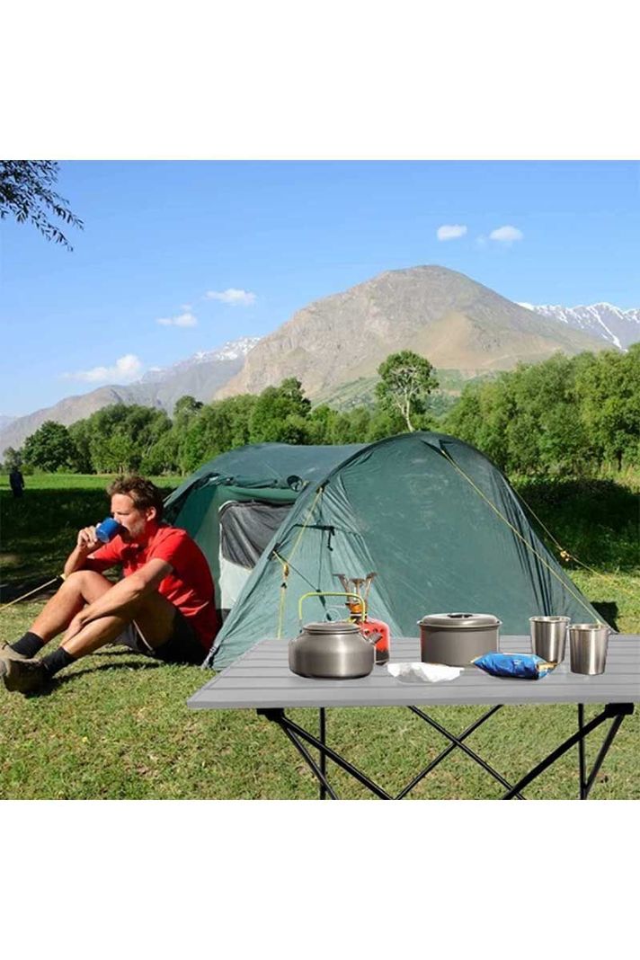 Mesa de Camping Plegable Portátil Gris-1