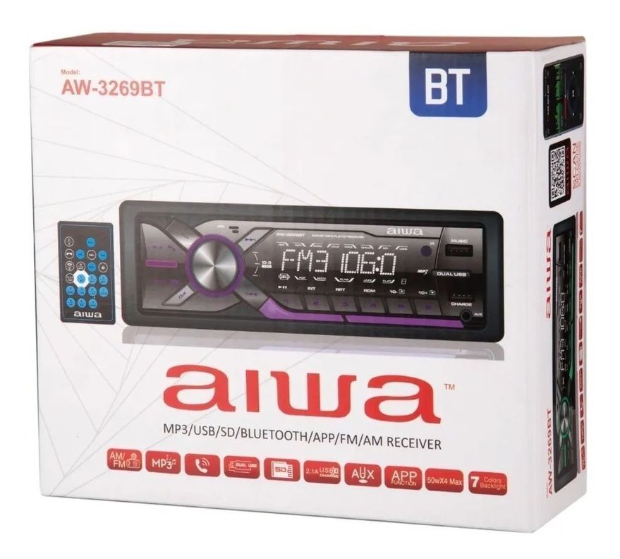 Radio Auto 1 Din Aiwa Bluetooth Mp3 Usb App Music Aw-3269bt-2