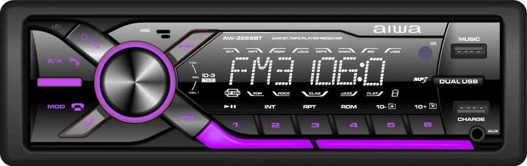 Radio Auto 1 Din Aiwa Bluetooth Mp3 Usb App Music Aw-3269bt-0