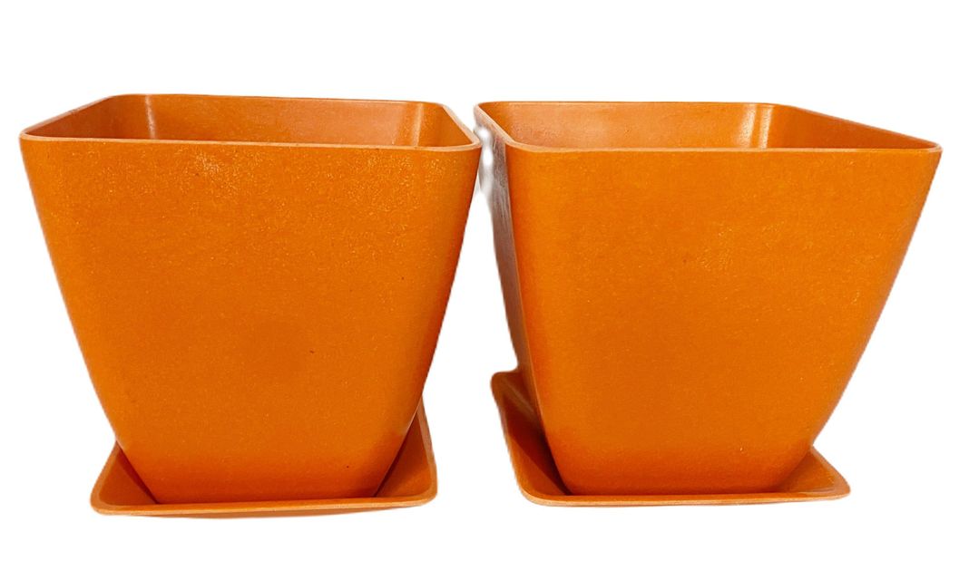 SET 2 MACETA BIO C/ PLATO CUAD NARANJO13,3X12,4-0