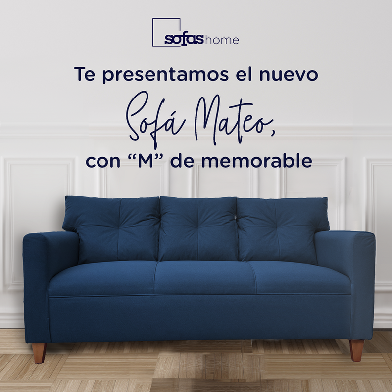 Sofá Mateo Chenille Azul Pata Madera 3C-1