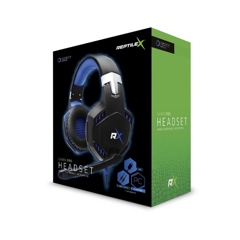 Audifono Gamer PC 2 Plug 3.5 de Audio Voz USB Azul Reptilex-3