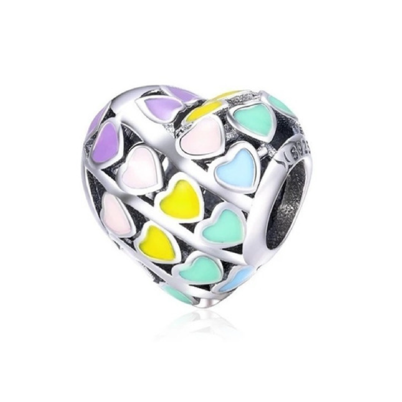 Charm Corazones de Colores en Plata Fina 925-0