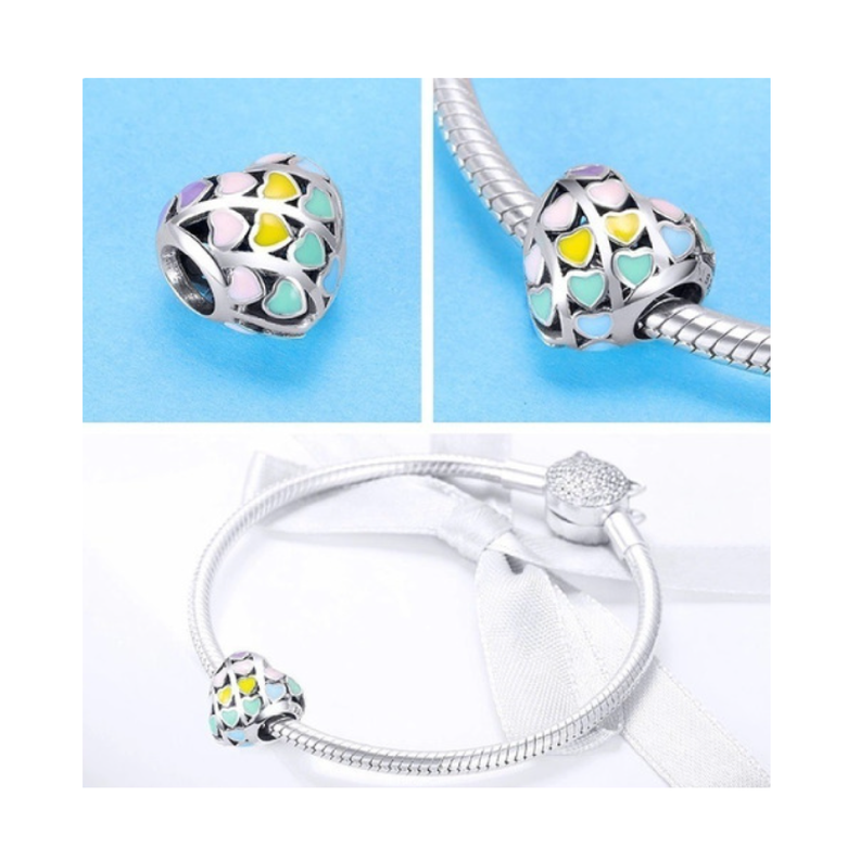 Charm Corazones de Colores en Plata Fina 925-1