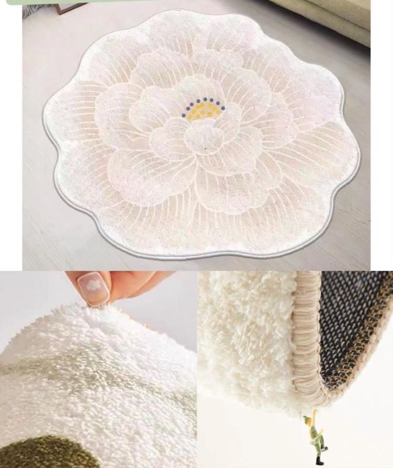 alfombra de felpa antideslizante flor beige-0