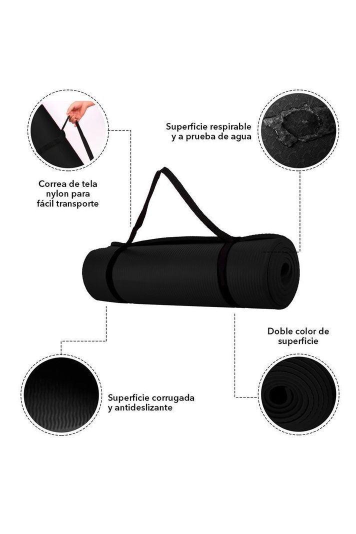 Mat Multifuncional 15mm Yoga Ejercicios Negro-3