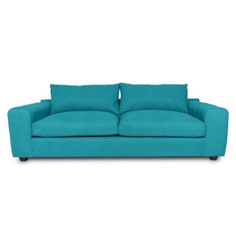 Sofa Briana Chenille Tipo Lino Turquesa 3 Cuerpos