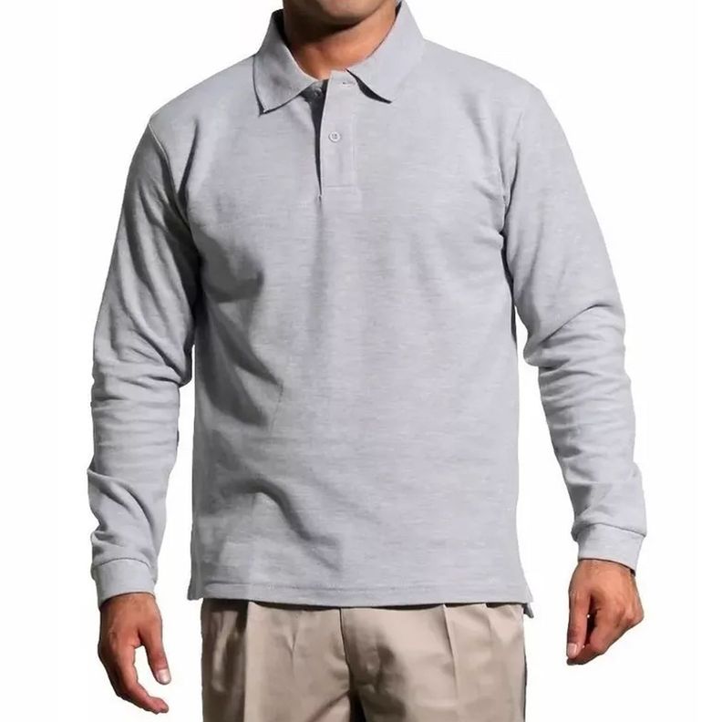 Polera Manga Larga Pique Gris Para Hombre-0