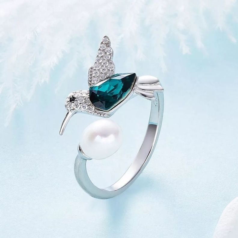 Anillo Colibrí Perla Ajustable Plata 925-1