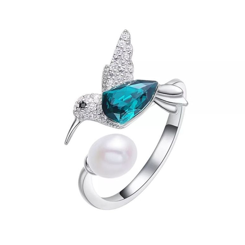 Anillo Colibrí Perla Ajustable Plata 925-0