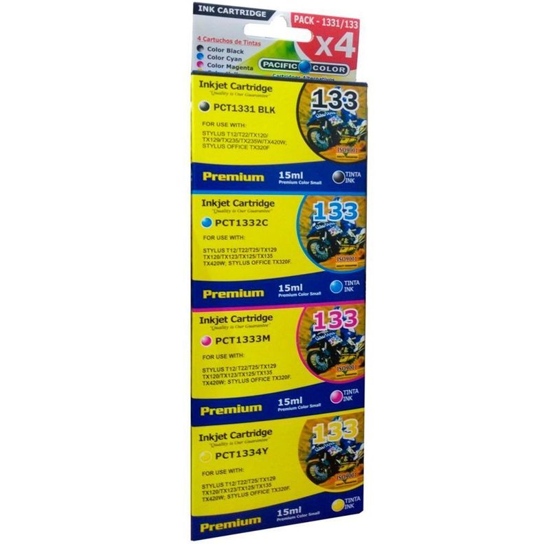 Pack 4 Tinta 133 Cmyk Para Stylus T12 T25 Tx135 Etc-0