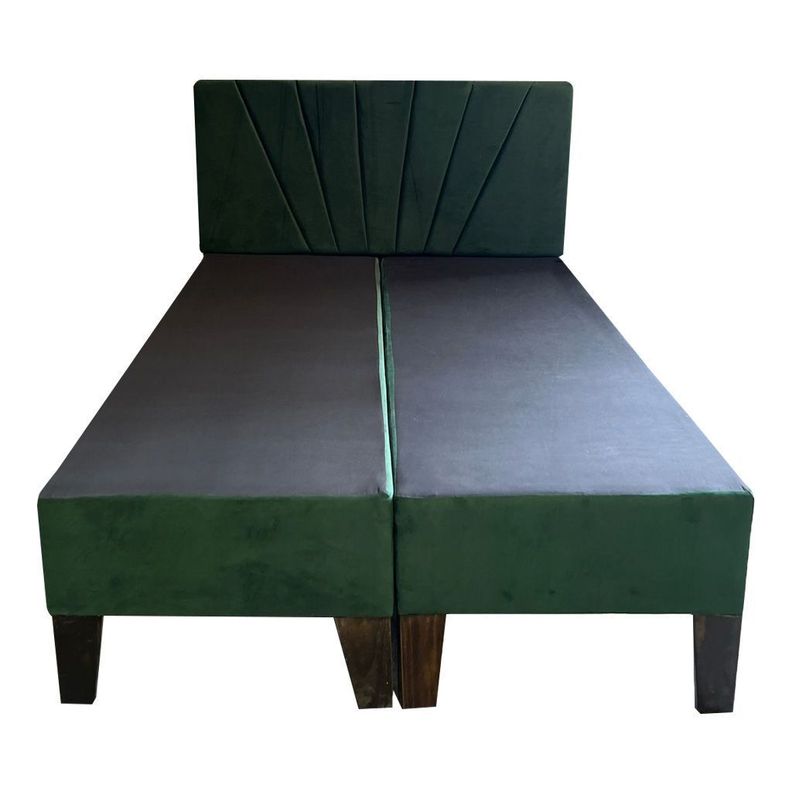 Base HVM 2 Plazas + Respaldo Lineal Verde Oscuro Felpa Pmadera-1