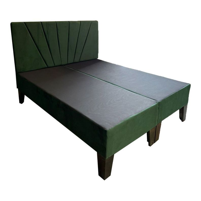 Base HVM 2 Plazas + Respaldo Lineal Verde Oscuro Felpa Pmadera-0
