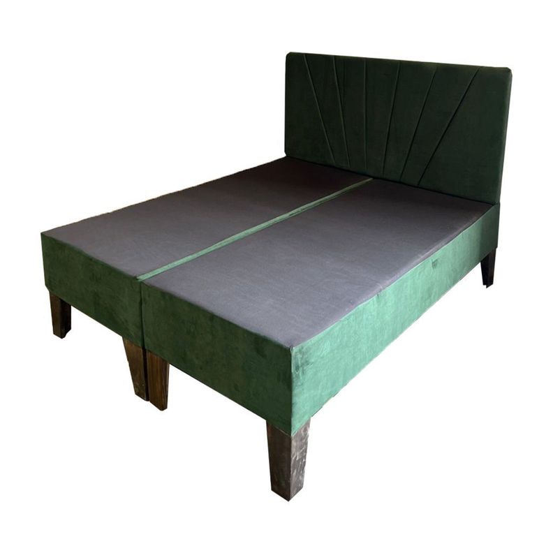 Base HVM 2 Plazas + Respaldo Lineal Verde Oscuro Felpa Pmadera-2