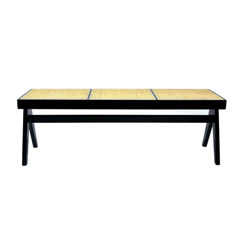 Banca Levin de madera color negro y rattan