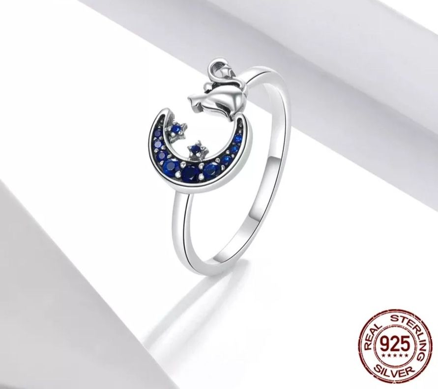 Anillo Gato Luna Ajustable Plata 925-1