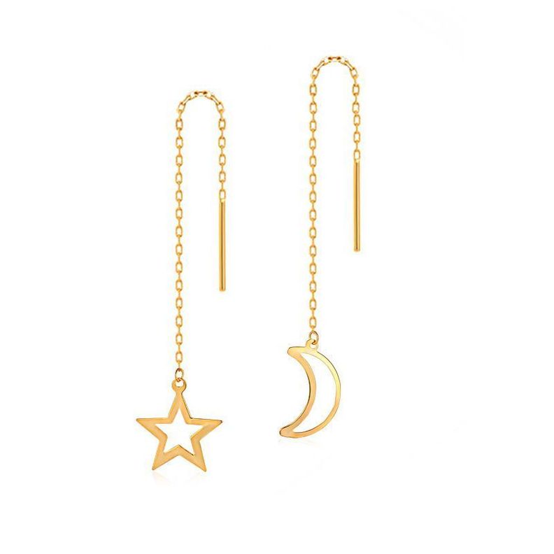 AROS LARGOS CADENA LUNA ESTRELLA ORO AMARILLO 18K-0