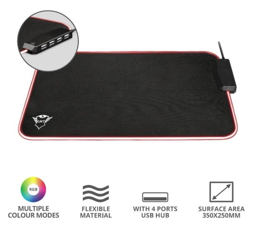 Mouse pad Gamer Trust Glide L Rgb con Hub Usb 4 Puertos-1
