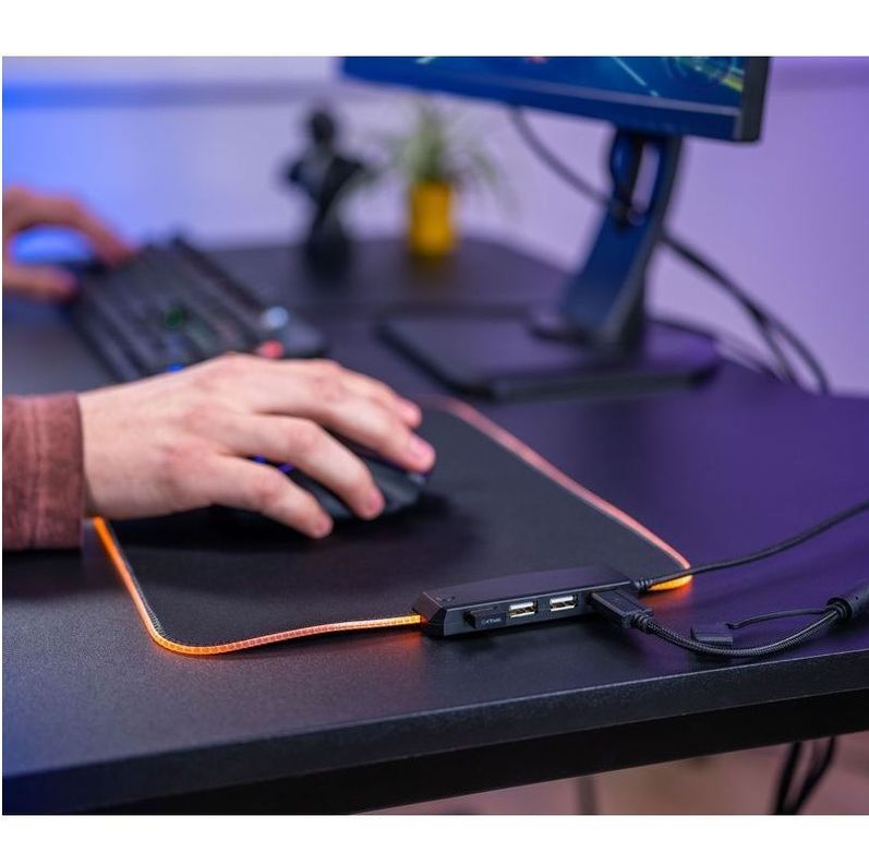 Mouse pad Gamer Trust Glide L Rgb con Hub Usb 4 Puertos-3