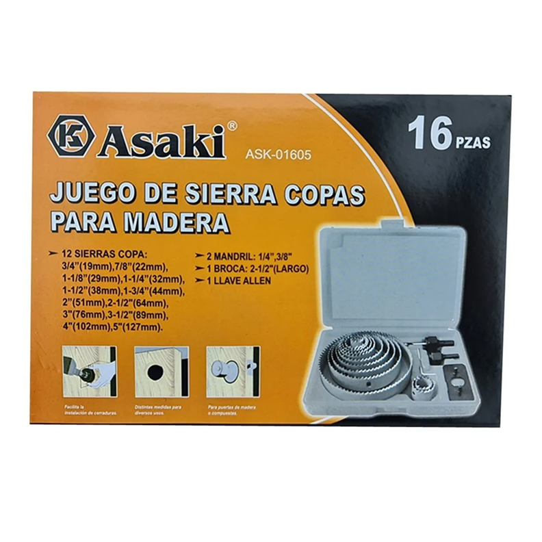 Juego De Hoja Broca Sierra Copa 16 Piezas Ask01605-3