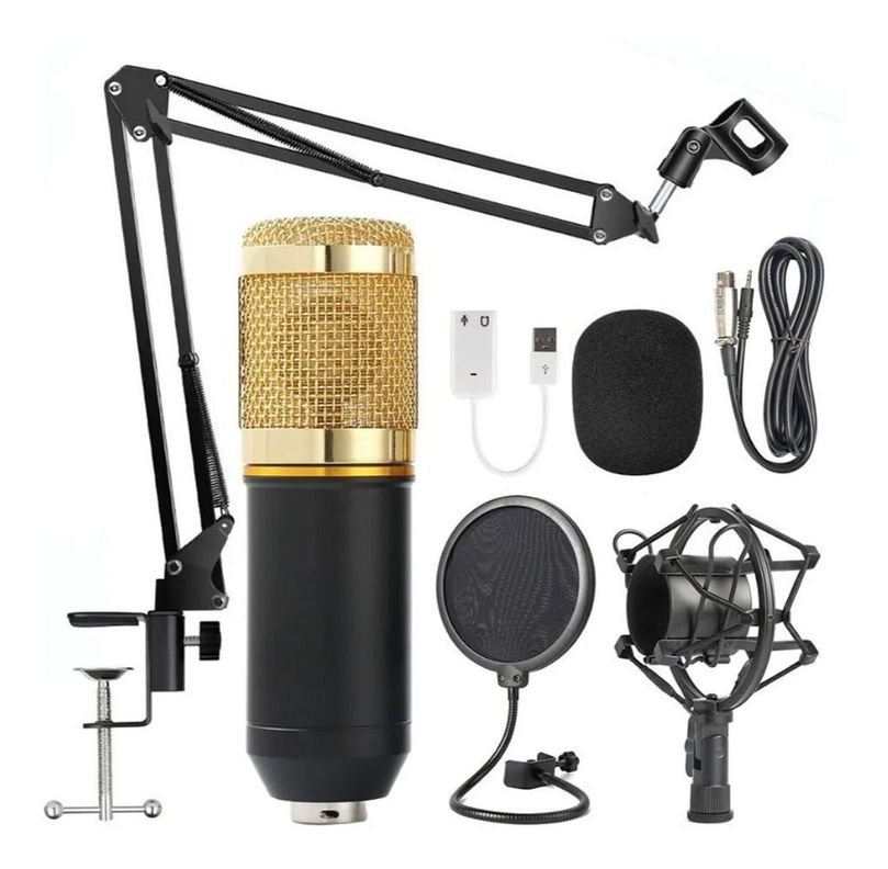 Microfono Condensador Profesional Streaming + Soporte Base-0