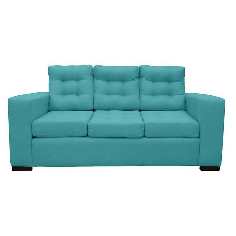 Sofa Antu Chenille Tipo Lino Turquesa 3 Cuerpos