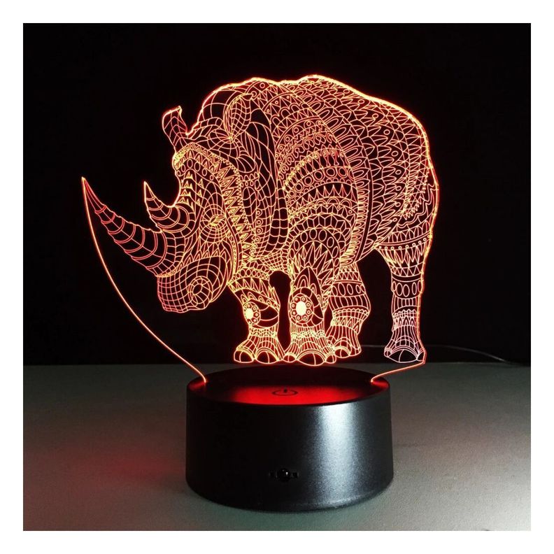 Lámpara Led 3d Rinoceronte Base Negra con App-2