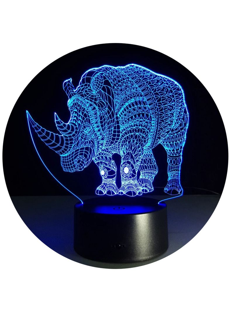 Lámpara Led 3d Rinoceronte Base Negra con App-3