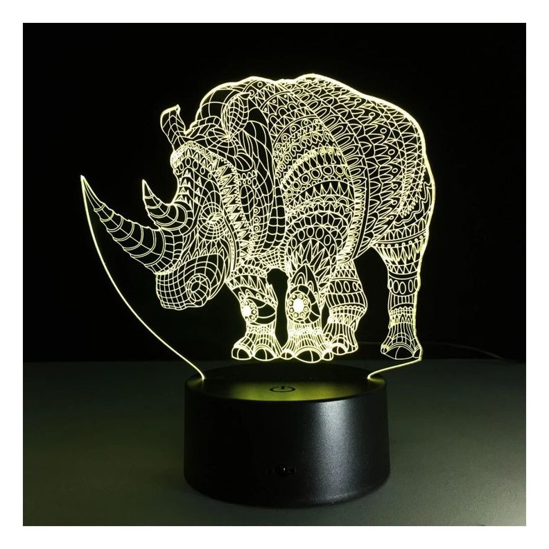 Lámpara Led 3d Rinoceronte Base Negra con App-4