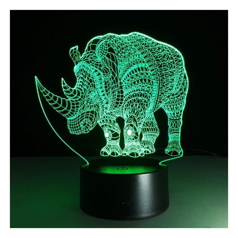 Lámpara Led 3d Rinoceronte Base Negra con App-1