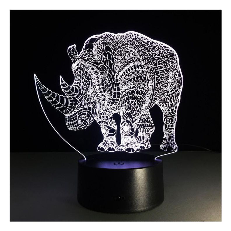 Lámpara Led 3d Rinoceronte Base Negra con App-0