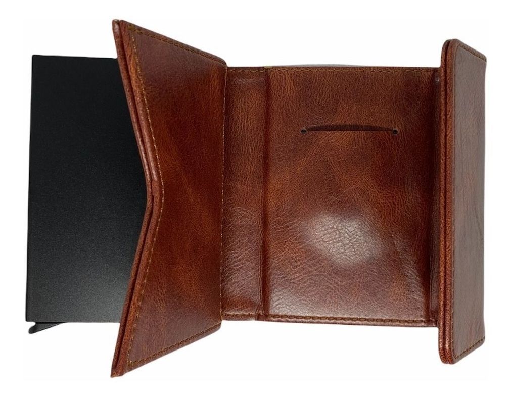 Tarjetero Billetera Airtag Cuero Premium Automático Aluminio-4
