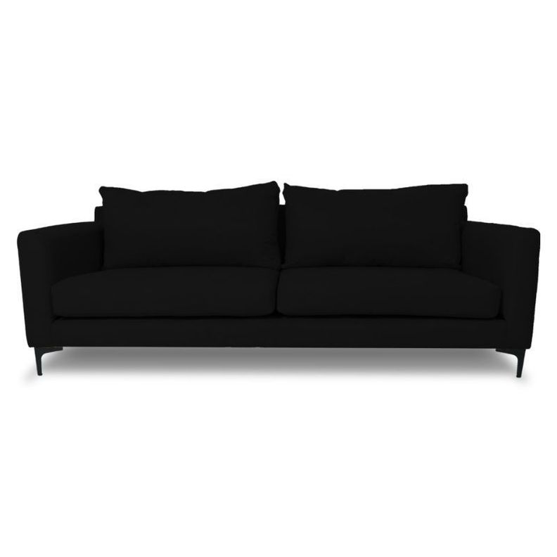 Sofa Alanna Chenille Tipo Lino Negro 2 Cuerpos
