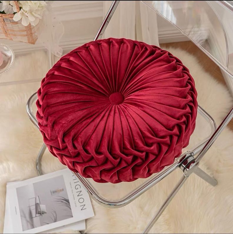 cojin redondo velvet plisado rojo-0